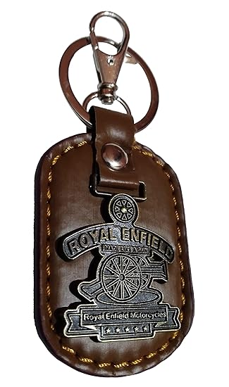Royal Enfield Logo Brown Leather & Metal Hook Key Chain for RE Keychain
