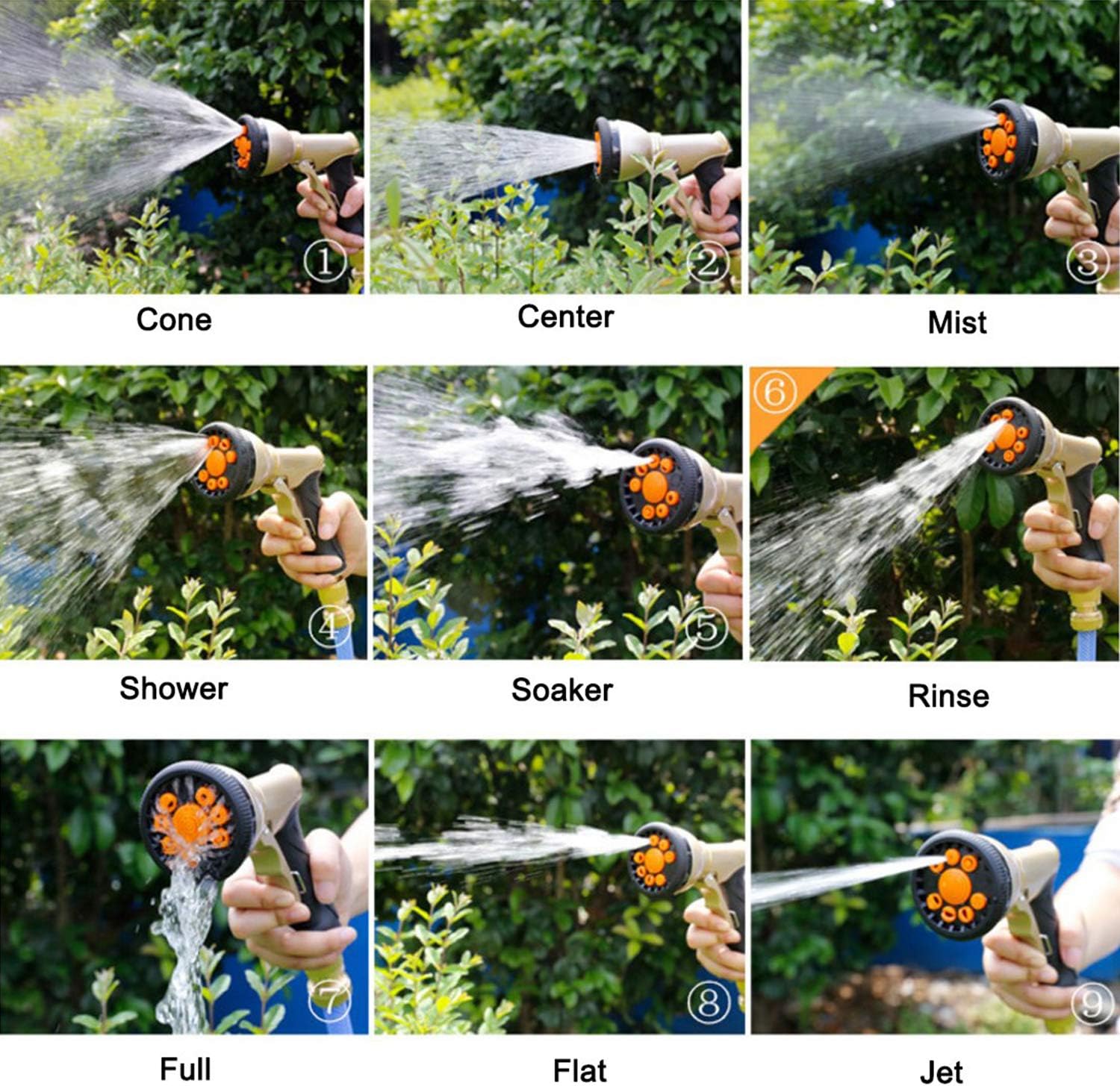 Garden Hose Nozzle Metal Water Hose Sprayer with 3/4" Brass Hose Connector, 9 Adjustable Patterns Garden Nozzle for Lawn and Garden and Car Washing.: Home Improvement