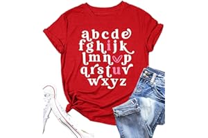 YI XIANG RAN Valentine's Day Shirt Women Alphabet ABC I Love You Printed T-Shirts Teacher Valentine Shirt Tees Tops