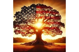 JXDXDJ 5D Diamond Painting Kits for Beginners,Ancient Tree Full Drill Diamond Art Kits for Adults,DIY American Flag Round Diamond Dots for Adults Crafts,Gem Painting Home Wall Decor 13.78x13.78 Inch