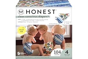 The Honest Company Clean Conscious Diapers for Sensitive Skin | Hypoallergenic, Fragrance Free | Gender Neutral Prints | Super Club Box, Size 4 (22-37 lbs), 104 Count (Prints May Temporarily Vary)