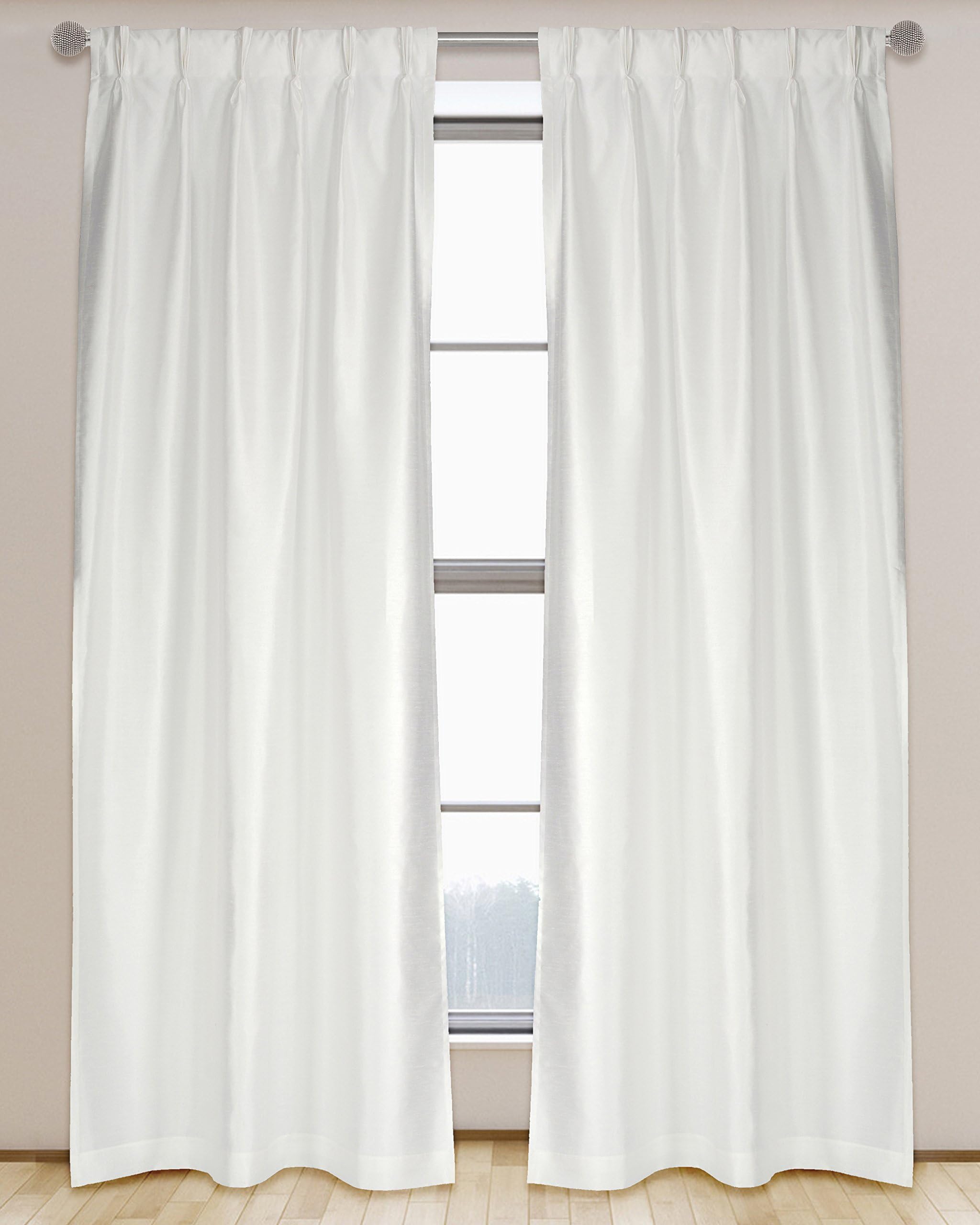 LJ Home Fashions 572 ZOI Lined Faux Silk Pinch Pleat Tab Top Curtain Panel Pair, 30"W x 95"L, White