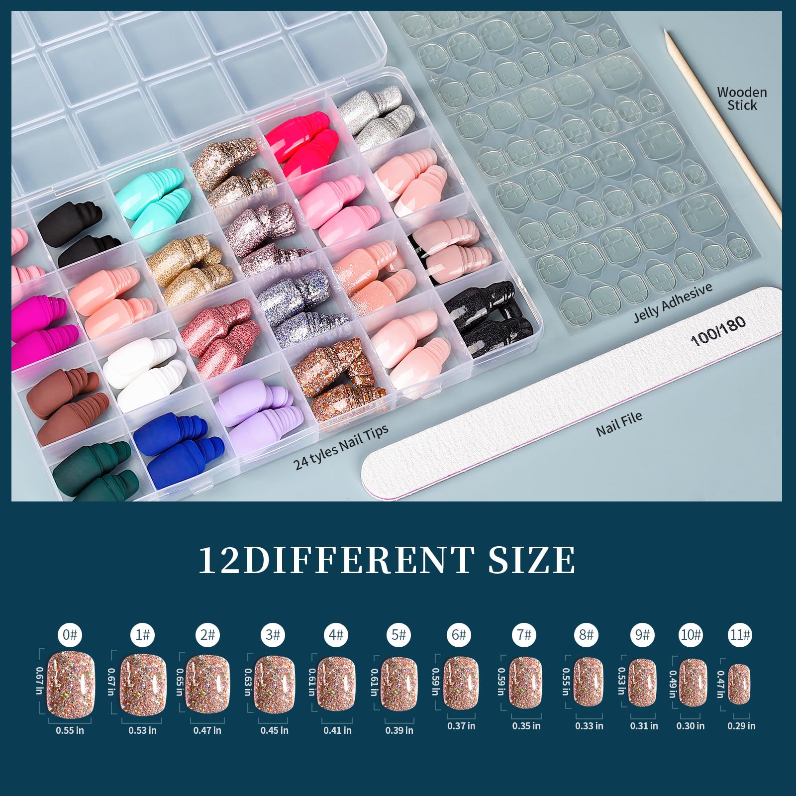 FANDAMEI Press on Nails, 24 Colors 576PCS Press on Nails Short, Matte Glossy Press on Nails Short Square. Glitter Press on Nails Short Round. Natural Fit Lightweight Fake Nails Natural for Nail Art - Image 5