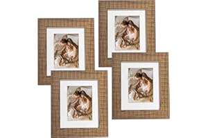 ArtbyHannah 4 Pack 8x10 Rustic Picture Frames Set with White Mats and HD Glass for Tabletop Display and Wall Mounting, Photo Frame for Home Decoration
