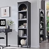 IFGET 76" Tall Arched Bookcase, Farmhouse 5 Tiers Narrow Arched Bookshelf Cabinet with Adjustable Shelves, Modern Wooden Book Shelf w/Storage and Open Display Shelves for Living Room, Office-Dark Grey