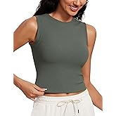 CRZ YOGA Womens Ribbed High Neck Tanks Sleeveless Fitted Basic Tops Going Out Casual Yoga Workout Shirts