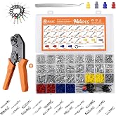 Filluck 945Pcs Pin Connector Kit,Car Electrical Wire Connectors Terminal Pins,21Type Non-Insulated Plug 1/1.5/1.8/2.2/2.8/3.5mm,Large Quantity&amp;Easy Store with Ratchet Crimping Tool 22-16 AWG