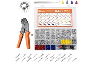 Filluck 945Pcs Pin Connector Kit,Car Electrical Wire Connectors Terminal Pins,21Type Non-Insulated Plug 1/1.5/1.8/2.2/2.8/3.5mm,Large Quantity&Easy Store with Ratchet Crimping Tool 22-16 AWG