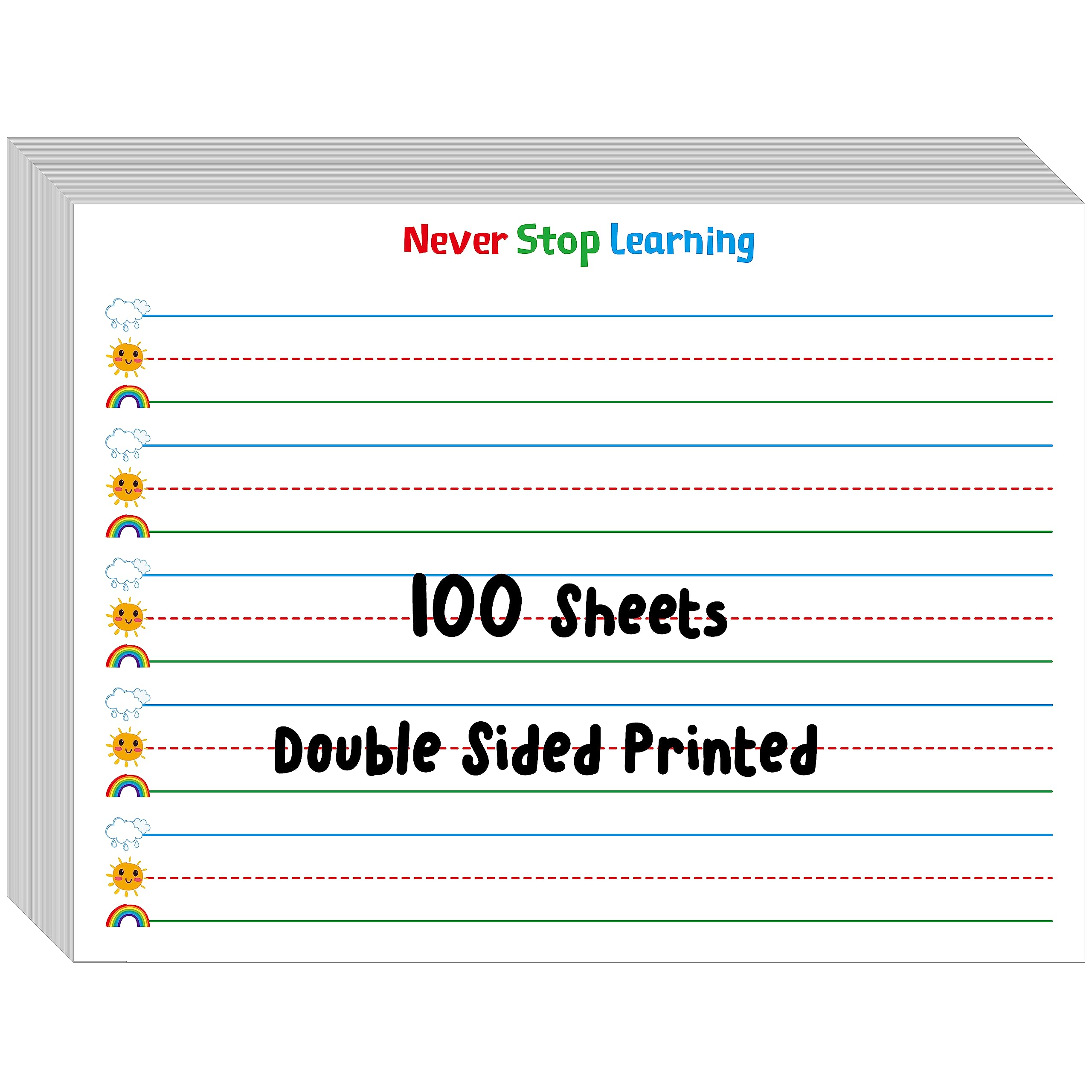 Photo 1 of 100 Sheets Ruled Writing Paper, Double-Sided Printing Skip-A-Line Ruled Writing Paper with Dotted Lines Handwriting Practice Paper 1” line spacing for Kindergarten Toddlers Kids (11” x 8.3”)