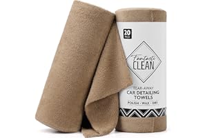 Fantasticlean Microfiber Towels for Cars, Tear Away Car Detailing Cloth Roll, RV Boat Drying Polishing, Edgeless Plush, Coral Fleece, Ultra Absorbent, Scratch-Free, 14" x 14", 20 Pack (Tan)