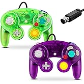 FIOTOK Gamecube Controller, Classic Wired Controller for Wii Nintendo Gamecube (Clear Purple & Clear Green-2Pack)