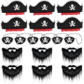 ZeeDix 18Pcs Pirate Accessories for Kids, 6 Hats 6 Patches 6 Mustaches Set | Funny &amp; Reusable Pirate Costume Set for Kids, Perfect for Pirate Birthday Party Halloween Masquerade and Caribbean Cosplay