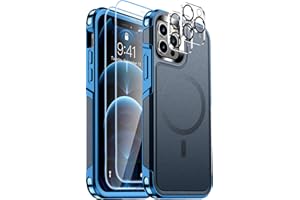 Red2Fire Strong Magnetic for iPhone 12 Pro Max Case, [Compatible with MagSafe] [Tempered Glass Screen Protector + Camera Lens Protector] Heavy Duty Shockproof Protective Phone Case Cover (Dark Blue)