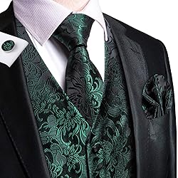 Dubulle Black Green Suit Vest Tie Set Mens Paisley