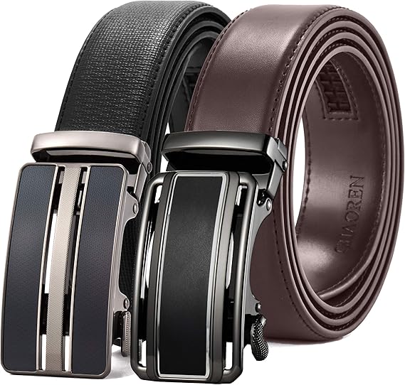 Chaoren Leather Ratchet Belt 2 Pack Dress with Click Sliding Buckle 1 1