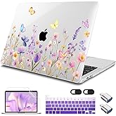 Tuiklol for MacBook Pro 16 inch Case (2020 2019 Release) Model A2141, Hard Shell Case for Keyboard Cover& OTG & Camera Cover with Retina Display and Touch Bar Fits Touch ID,Purple Flower