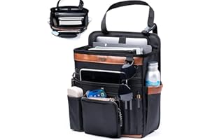 SPORJET Car Seat Organizer with Laptop Compartment (Fits 15.6"), Front & Backseat Passenger Organizer with Adjustable Strap, Multiple Pockets, Portable Office Bag, Water-Resistant 1200D Polyester
