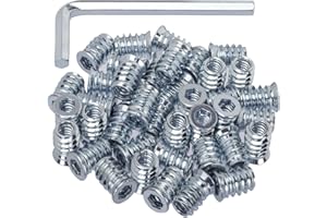 OIIKI 40 Pack Threaded Inserts, 1/4"-20 x 15mm Screw in Nut Threaded Wood Inserts, for Wood Furniture(with 1/4" Allen Wrench)
