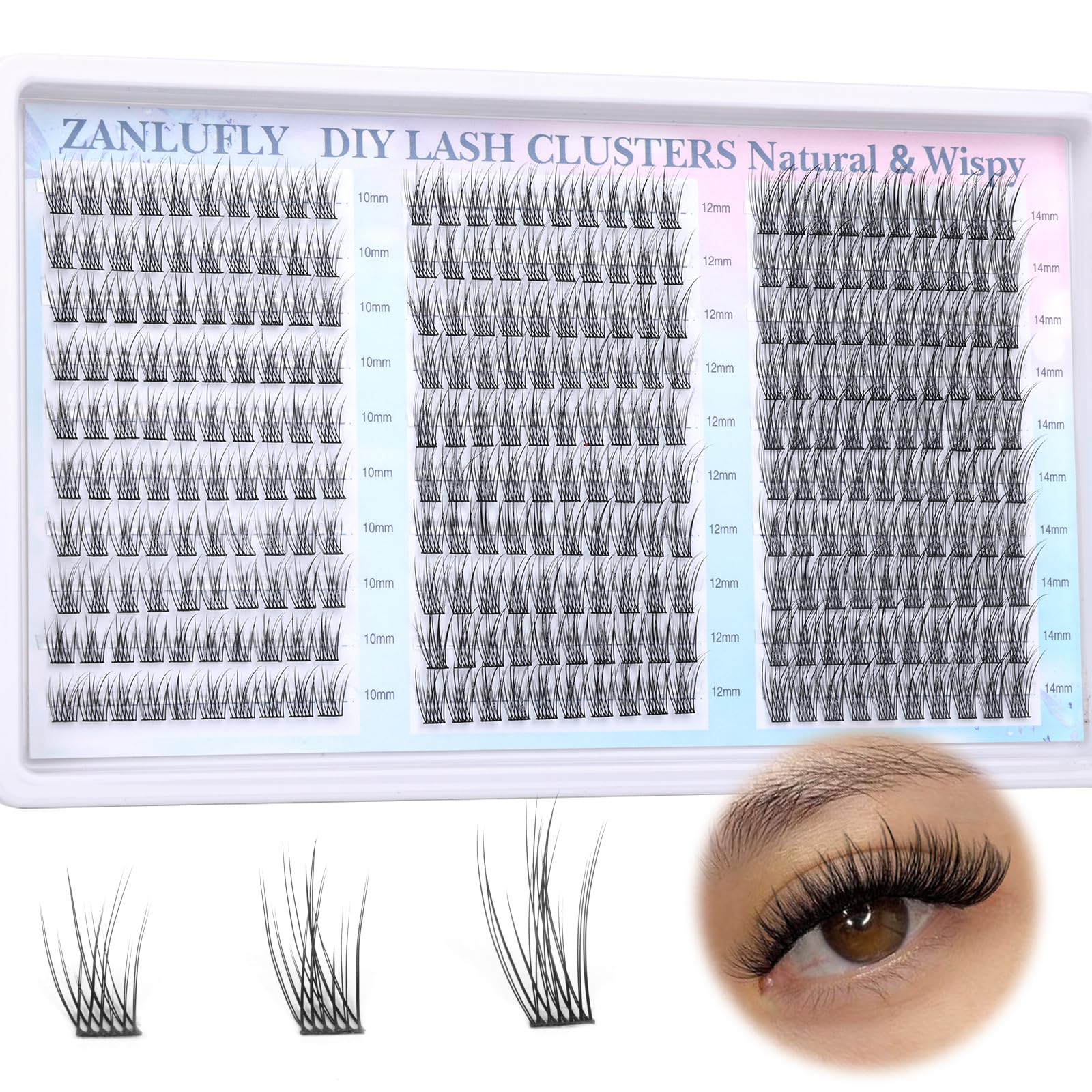 Photo 1 of Lash Clusters Wispy Eyelash Clusters C-Curly Individual Lashes zanlufly Natural 300Pcs Cluster Lashes Eyelash Extension 10 12 14MM DIY Lash Extension