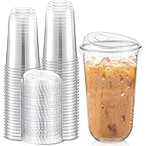 Baderke 50 Pcs Plastic Cups with Sip Lids Round Bottom Disposable Plastic Coffee Cups with Lids Clear Strawless Crystal Mugs for Iced Coffee Smoothie Cold Beverage Party Catering Supplies (18 oz)