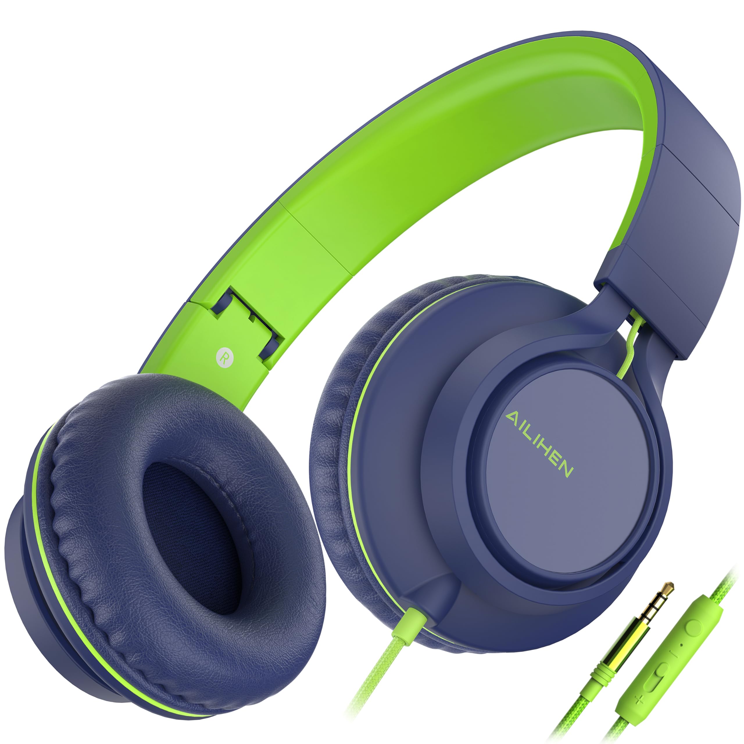 Photo 1 of AILIHEN C8 Headphones Wired, On-Ear Headphones with Microphone and Volume Control, Corded 3.5mm Headset for Boys Girl School Smartphones Chromebook Laptop Computer Tablets Airplane Travel (Blue Green)
