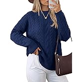 YUCOLEN Women's Chunky Cable Knit Pullover Sweater Crewneck Loose Vintage Casual Fall Long Sleeve Old Money Sweaters