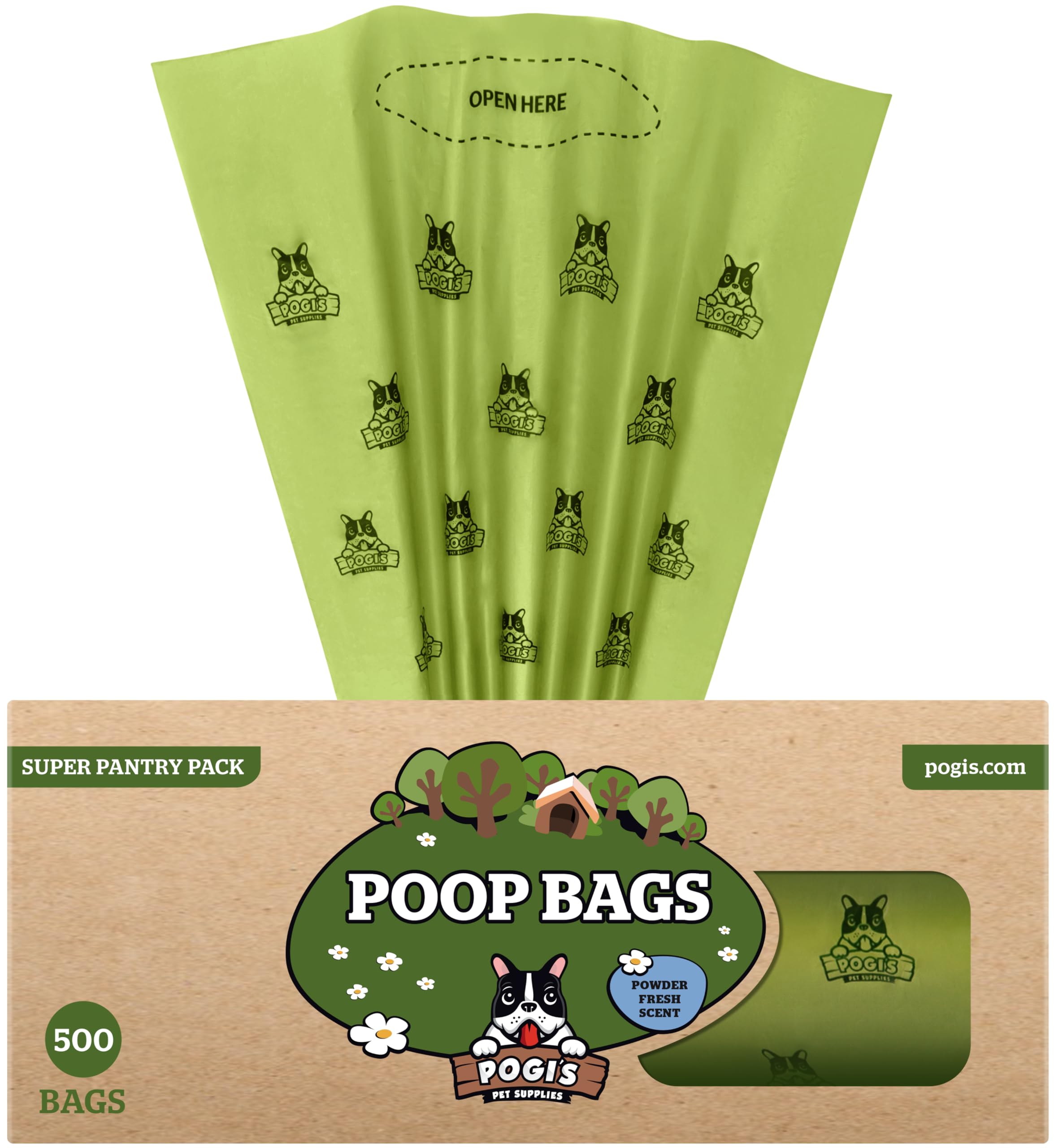 Pogi's Dog Poo Bags – Large, Leak-Proof Dog Waste Bags for Yard or Home Use, Fresh Scent (Single Roll, 500-Count)