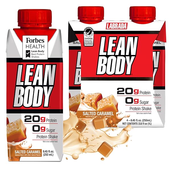 LEAN BODY READY-TO-DRINK SALTED CARAMEL PROTEIN SHAKE, 20G PROTEIN, WHEY BLEND, 0 SUGAR, GLUTEN FREE, 22 VITAMINS & MINERALS, (RECYCLABLE CARTON & LID – PACK OF 4)