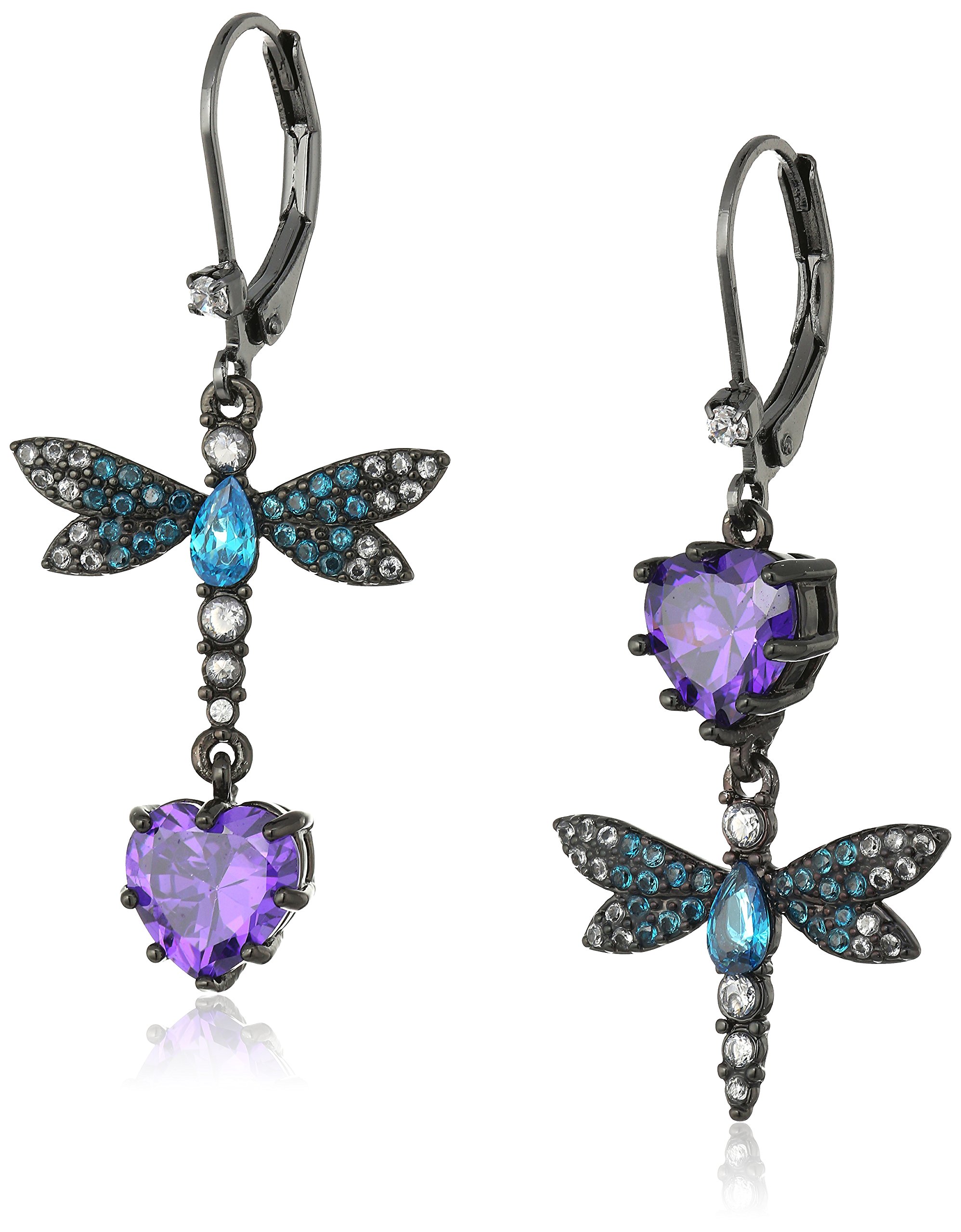 Photo 1 of Betsey Johnson CZ & Butterfly Double Mismatch Drop Earring