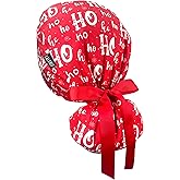 CALOMED Scrub Cap for Women and Men, Ponytail Scrub Caps, Working Hat, Head Cover with Ribbon Ties and Buttons, Long Hair