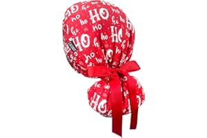 CALOMED Scrub Cap for Women and Men, Ponytail Scrub Caps, Working Hat, Head Cover with Ribbon Ties and Buttons, Long Hair