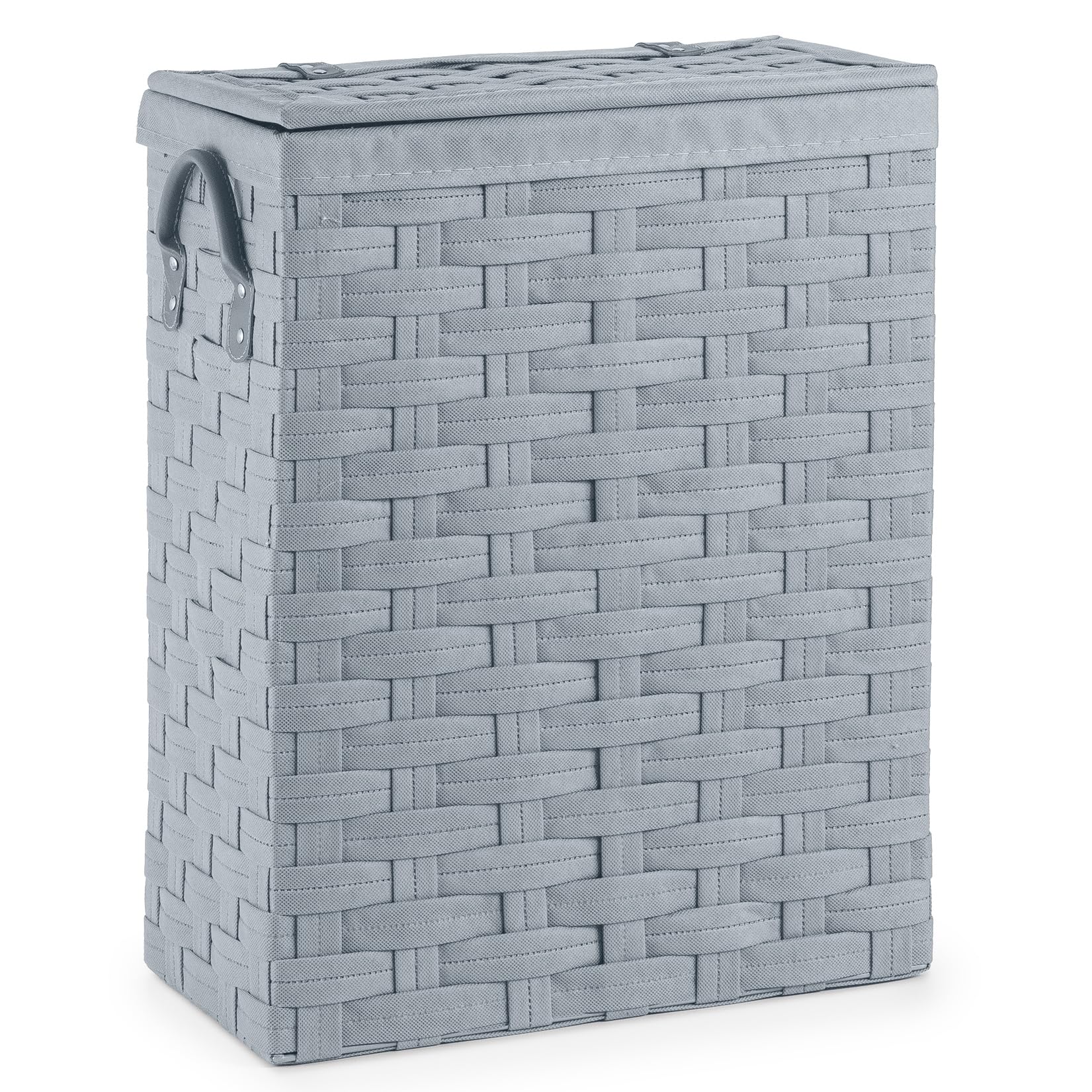 EHC Slimline Laundry Linen Basket Bin Bathroom Storage Hamper Basket With Lid - Grey