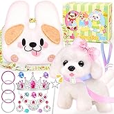 NINAOR Plush Dog Toys for Kids with Crossbody Bags Princess Jewelry, Robot Puppy with Leash Walking Barking, Pretend Play Dre