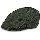 Hanna Hats of Donegal Handmade Irish Flat Cap for Men Driving Cap Made in Ireland 100% Linen (US, Alpha, Medium, Green Herringbone)