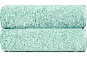 Amazon Basics 100% Cotton Quick-Dry Lightweight Moisture Absorbing Bath Towel, 2-Pack, Seafoam Green, 54" x 30"
