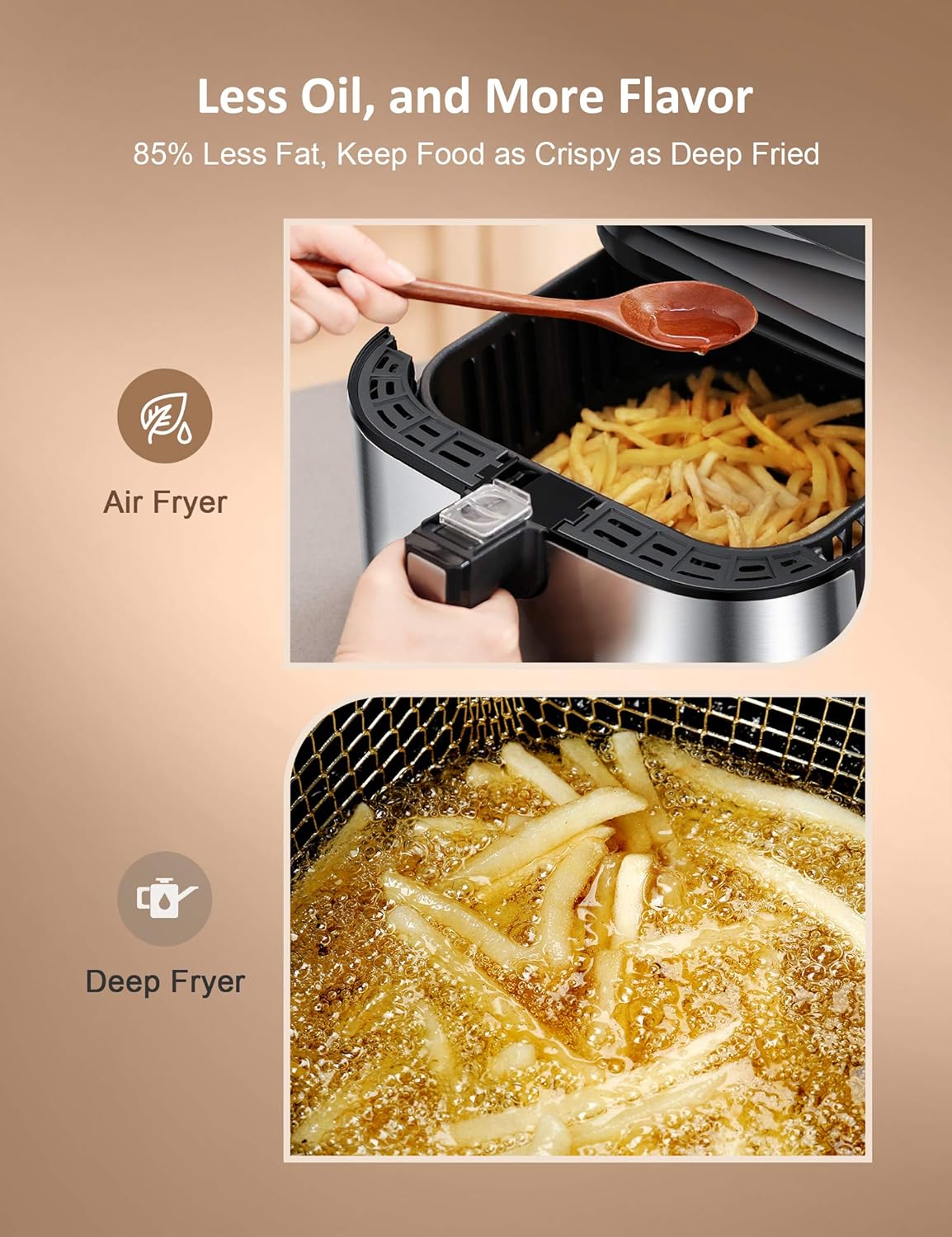 Innsky Air Fryer XL, 5.8 QT, 1700W Electric Stainless Steel Hot Air Fryers Oven for Roasting/Baking/Grilling, LED Touch Digital Screen with 7 Cooking Presets, Preheat& Keep Warm, Appointment & Nonstick (32 Recipes): Kitchen & Dining