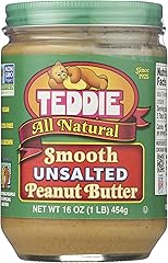 Teddie All Natural Peanut Butter, Smooth Unsalted, Gluten Free & Vegan, 16 Ounce Glass (Smooth Unsalted, Pack of 1)
