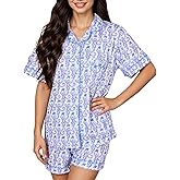 Zuafy Women's Pajamas Set Button Down Ladies Summer Pajamas Monkey Printed Sleepwear Short Sleeve 2 Pc Pjs for Birthday Gift