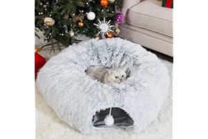 OOZAZEMM Cat Tunnels for Indoor Cats, Cat Tunnel Bed Under Christmas Tree, Collapsible Donut Tunnel for Medium & Large Cat, Peekaboo Cave Toy, Gray