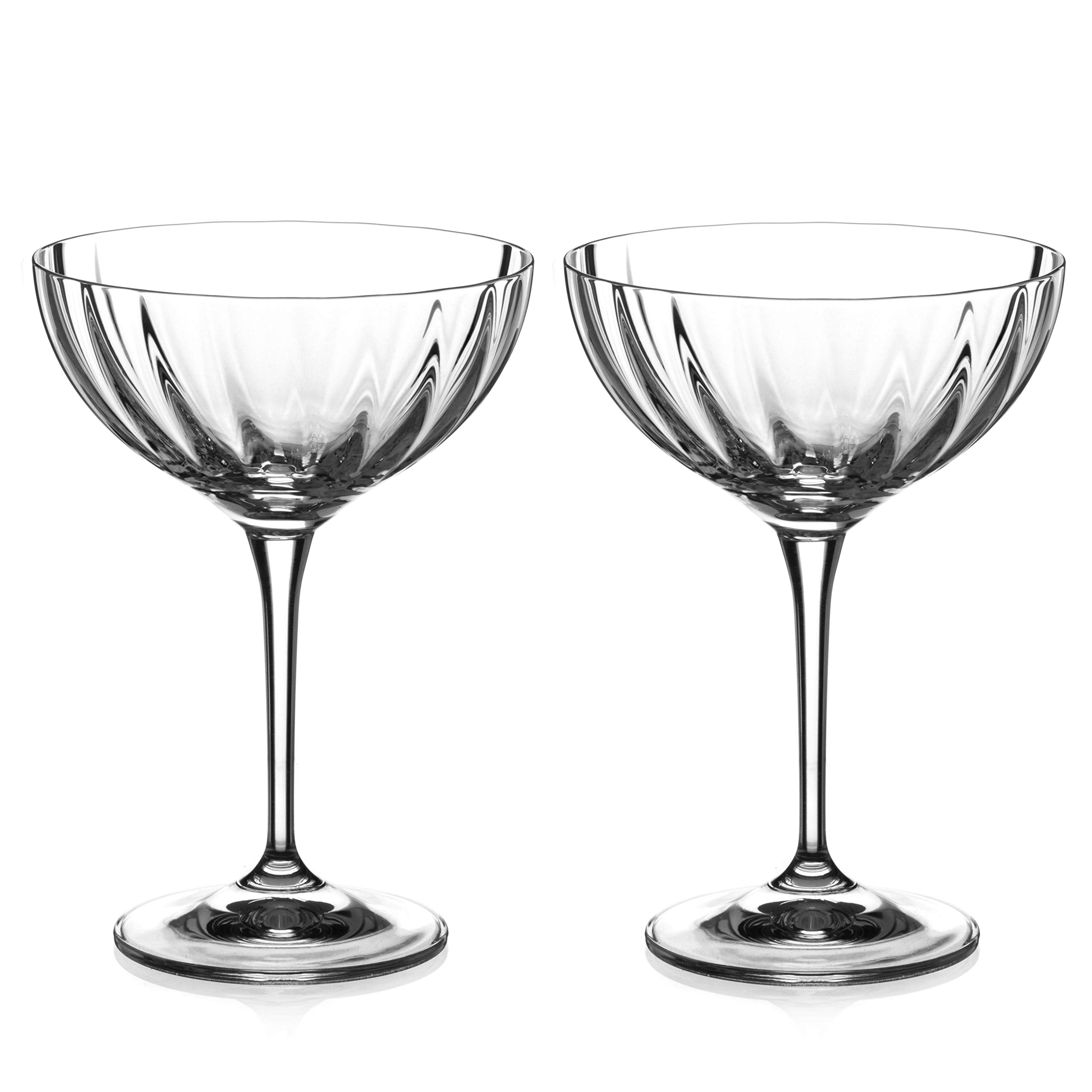 DIAMANTE Champagne Cocktail Saucers/Coupes Pair - ‘Mirage’ - Hand Cut Crystal Set of 2