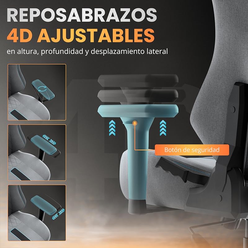 Silla Gaming Premium Ergonómica – Sillas Gamer con Lino Transpirable, Reclinable 160°, Cojín Viscoelástico, Reposabrazos 4D y Base Hierro Reforzada (Azul)