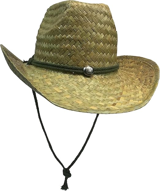 Batty Bargains Unisex Large Straw Cowboy Hat with Stampede String (Dark