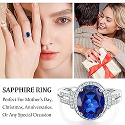 AGRULE Blue Sapphire Ring for Women Sterling Silver
