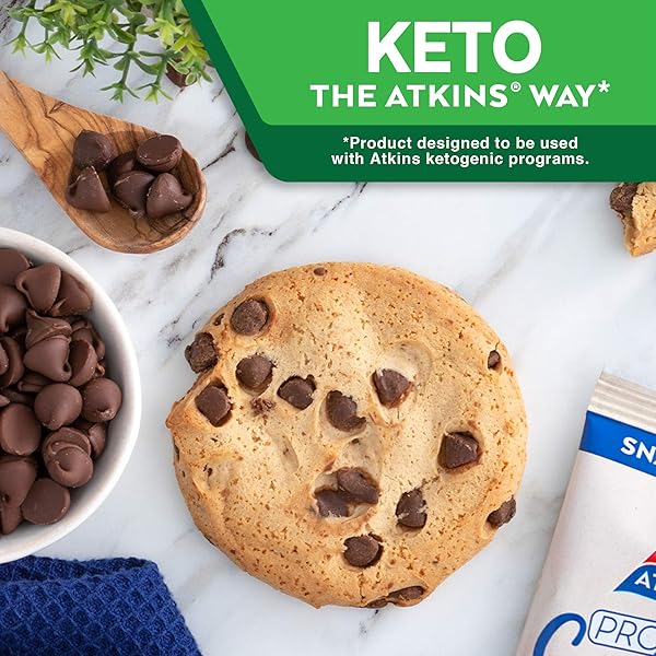 ATKINS CHOCOLATE CHIP PROTEIN COOKIE, PROTEIN DESSERT, RICH IN FIBER, 3G NET CARB, 1G SUGAR, KETO FRIENDLY, 4 COUNT
