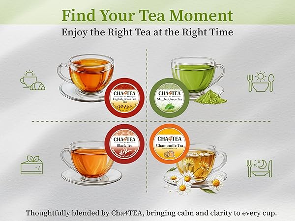 CHA4TEA 100-COUNT VARIETY PACK TEA, COMPATIBLE WITH KEURIG BREWERS, INCLUDES GREEN, BLACK, JASMINE, EARL GREY, ENGLISH BREAKFAST, OOLONG, PEPPERMINT, MATCHA GREEN & 2 SEASONAL SELECT TEA