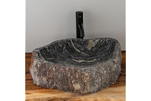 MIDUSO Handcrafted River Rock Sink – Natural Stone Vessel Sink for Bathroom, Spa, Resort & Luxury Homes, Unique Above Counter Basin with Organic Raw Exterior – Choose Your Design Under 'Color' Options - 010