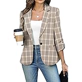 ELLEVEN Women's Ruched 3/4 Sleeve Blazers, Lightweight Slim Fit Jackets with Padded Shoulder for Business Casual