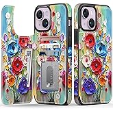 FUNMIKO for iPhone 14 Plus Wallet Case with Card Holder, RFID-Blocking, Military-Grade Drop Protection & Floral Animal Design, Magnetic Closure with Leather Kickstand - Abstract Flowers