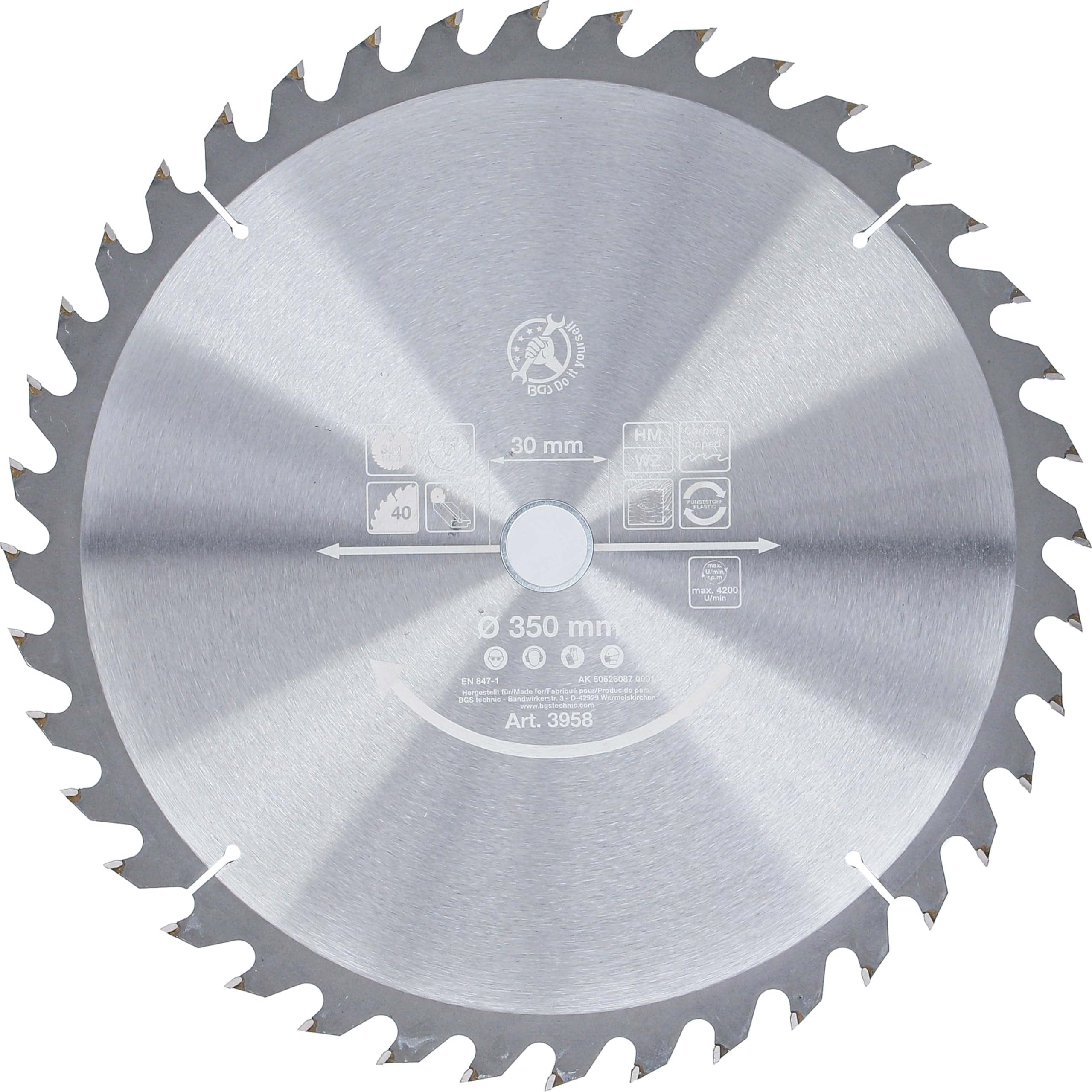 BGS Diy 3958 | Carbide Tipped Circular Saw Blade | Ø 350 x 30 x 3.4 mm | 40 teeth