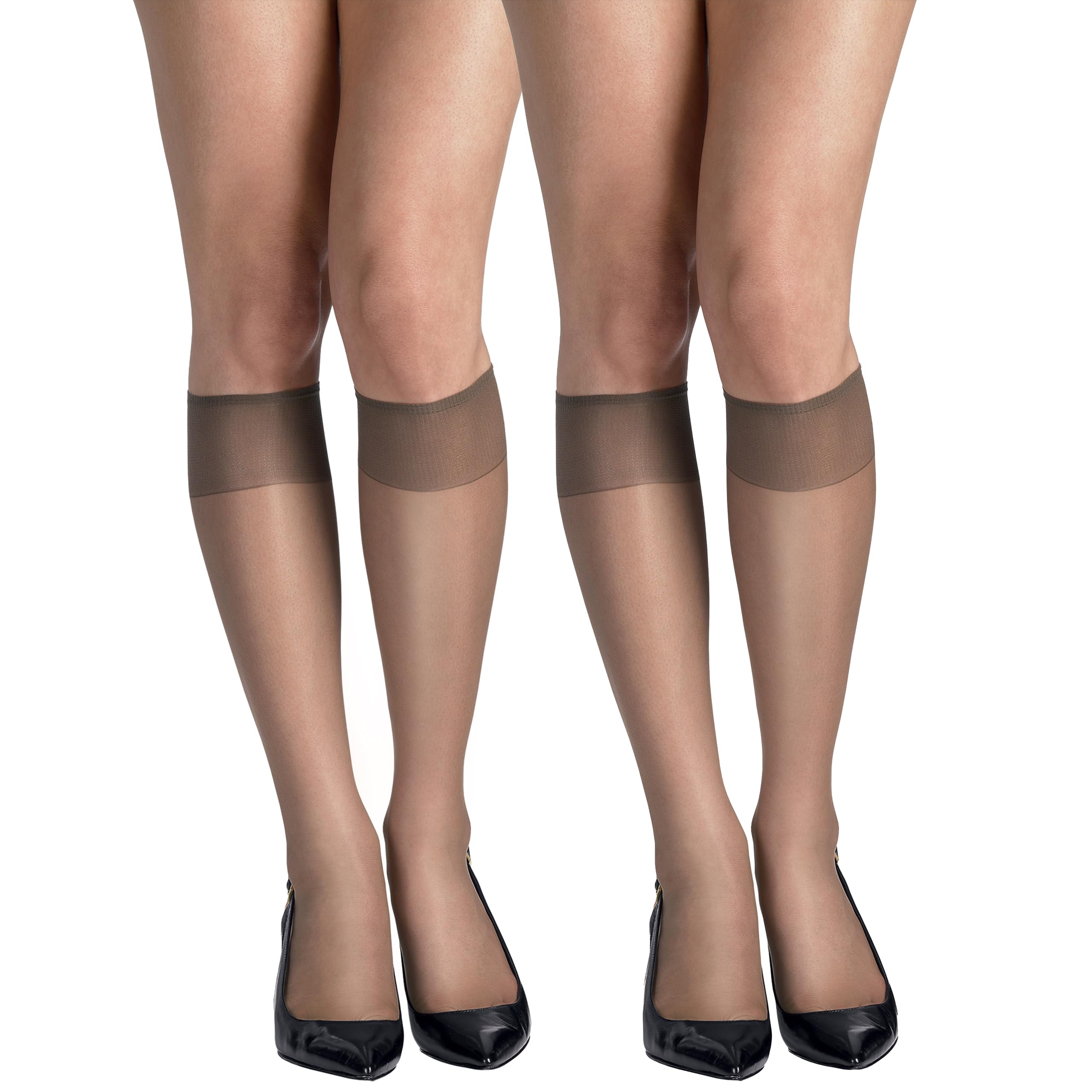 Photo 1 of Hanes Women's Silk Reflections Reinforced Toe Silky Sheer Knee-High Stockings, Town Taupe, One Size